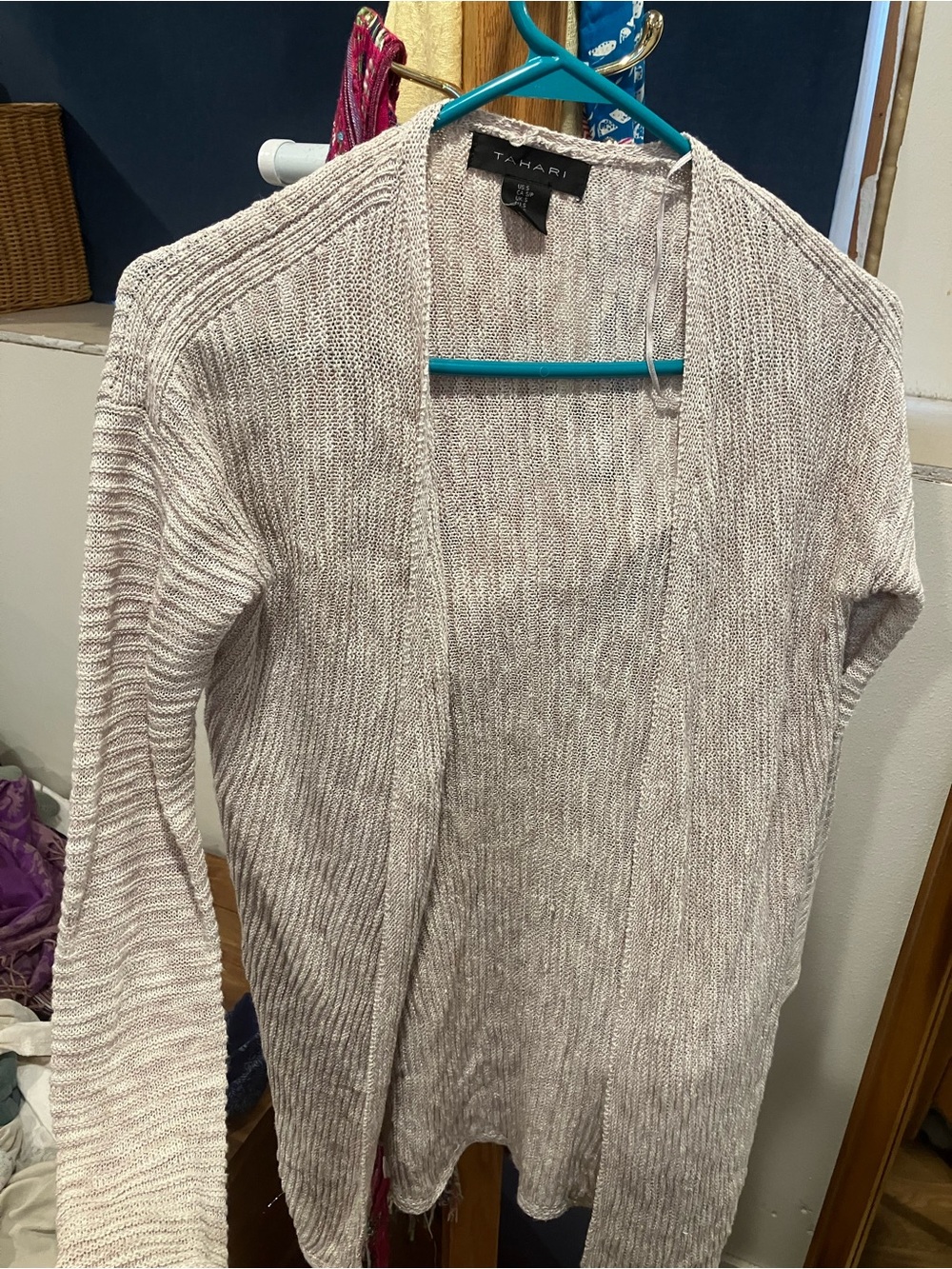 Tahari Open-Front Light Beige Cardigan Sweater linen blend